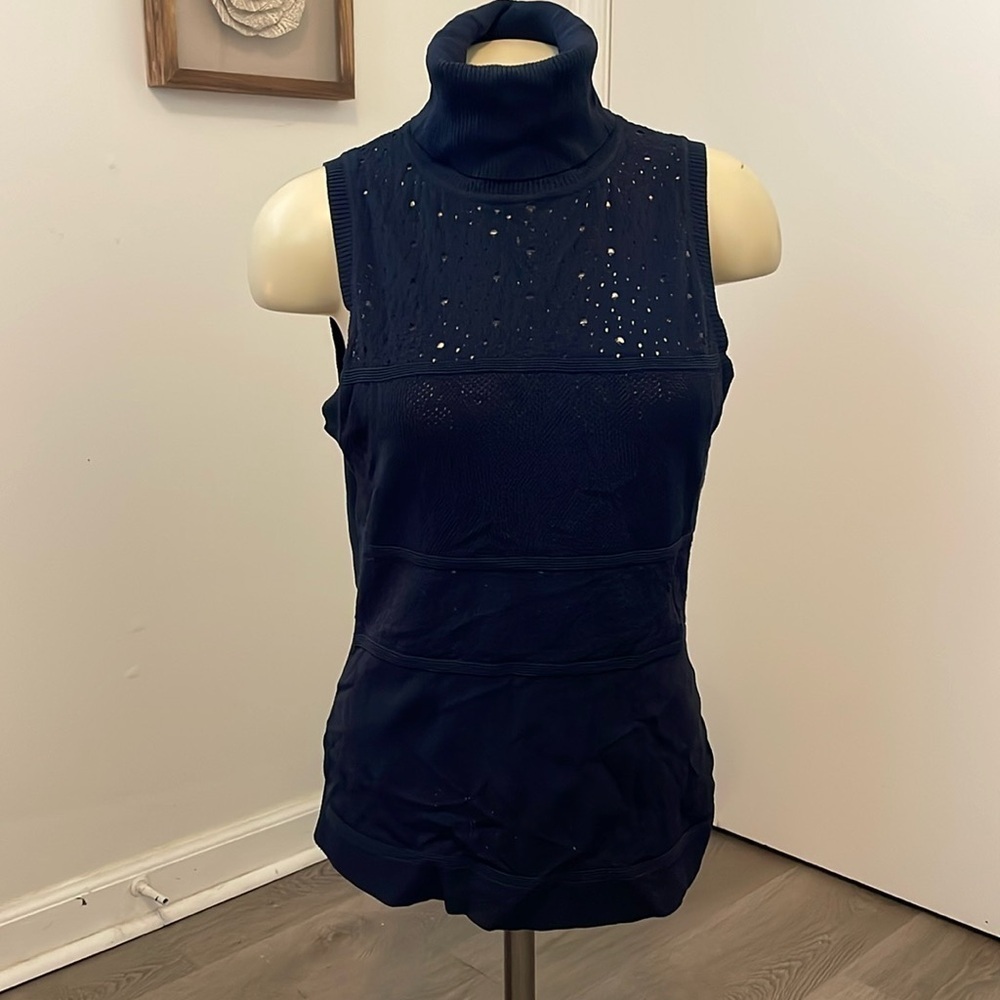 Catherine Malandrino Fitted Sleeveless Navy Turtleneck